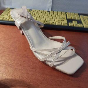 NEW! Enelauge Square Toe Ankle Strap Strappy Sandal Kitten Heel Nude SzUS12/EU43